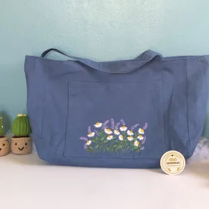 Handmade Embroidery Floral Linen Tote Bag Flowers