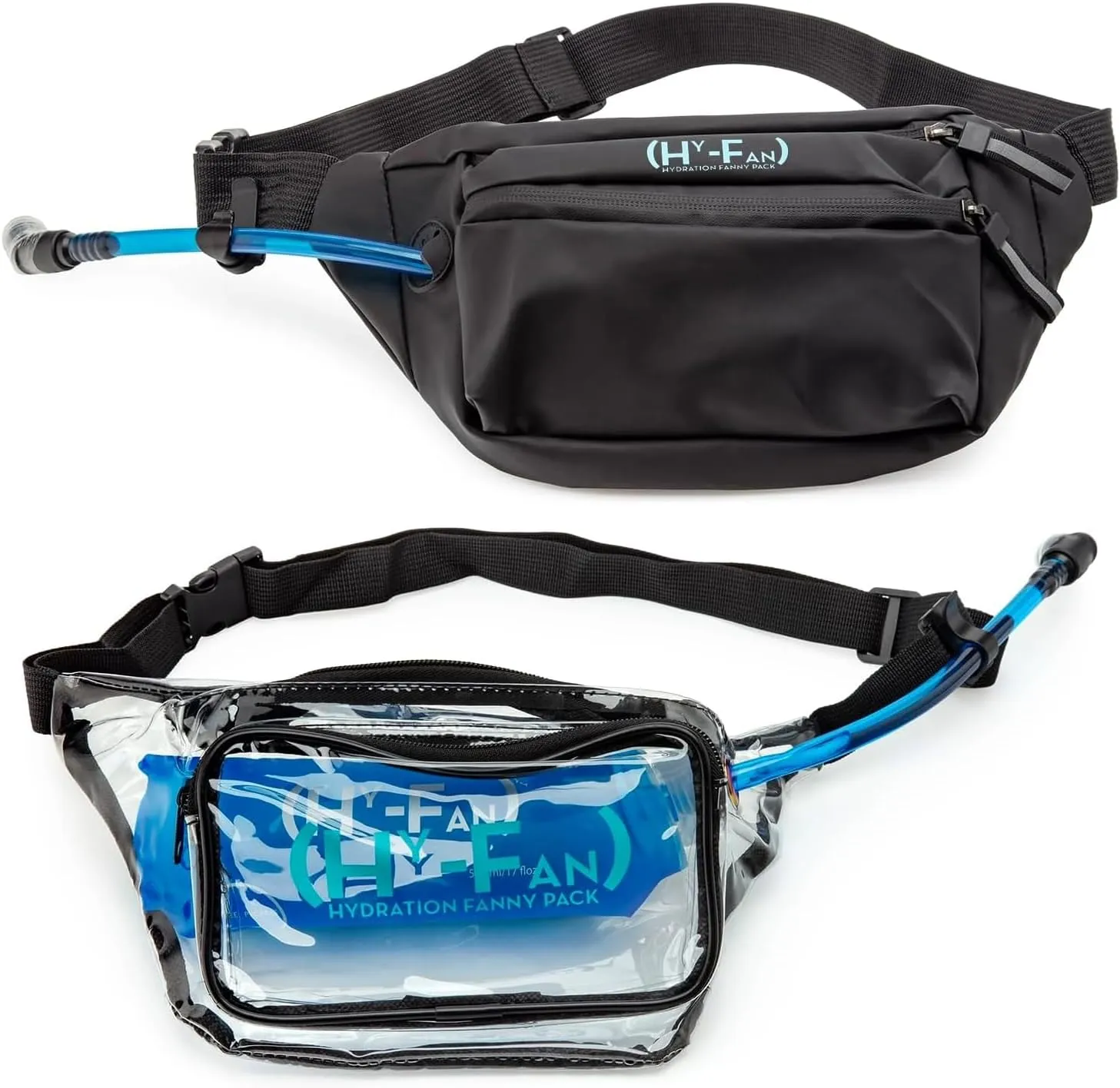 Handy On-The-Go Hydration Water - Repellent Malecon Premium Pack, Includes Magnetic Tube Holder and Extra-Wide Comfort Strap, and Clear Clarity Pack, 17 Fluid Ounce Capacity (1, Black, 1, Clear