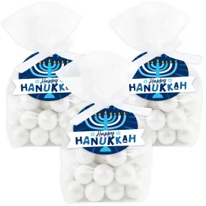 Hanukkah Menorah - Chanukah Holiday Party Clear Goodie Favor Bags - Treat Bags With Tags - Set of 12
