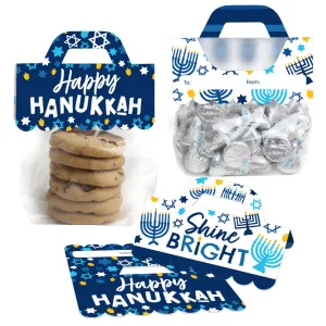 Hanukkah Menorah - DIY Chanukah Holiday Party Clear Goodie Favor Bag Labels - Candy Bags with Toppers - Set of 24
