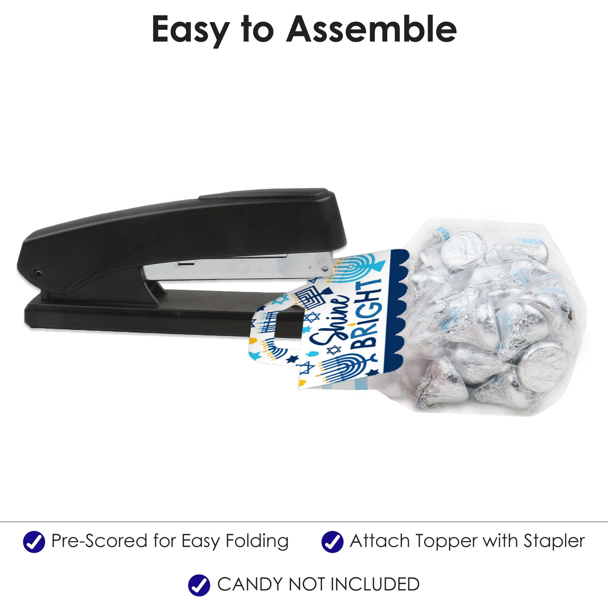 Hanukkah Menorah - DIY Chanukah Holiday Party Clear Goodie Favor Bag Labels - Candy Bags with Toppers - Set of 24