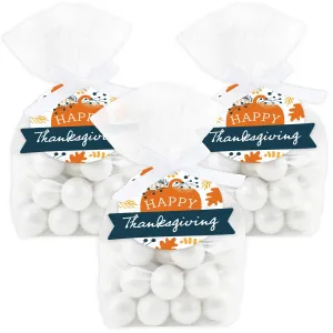 Happy Thanksgiving - Fall Harvest Party Clear Goodie Favor Bags - Treat Bags With Tags - Set of 12