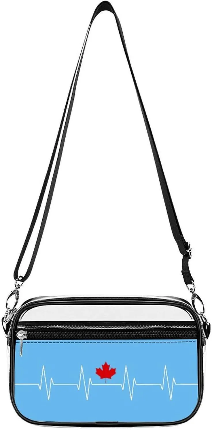 Heartbeat Maple Leaf Canada Flag Clear Bag PVC Clear Crossbody Purse Bag Transparent Shoulder Handbag with Adjustable Strap