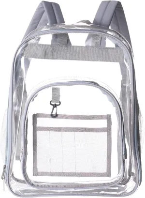 Heavy Duty Clear Backpack,25L Transparent Bookbag PVC See Through Backpack for School Work Stadium Travel (Grey)