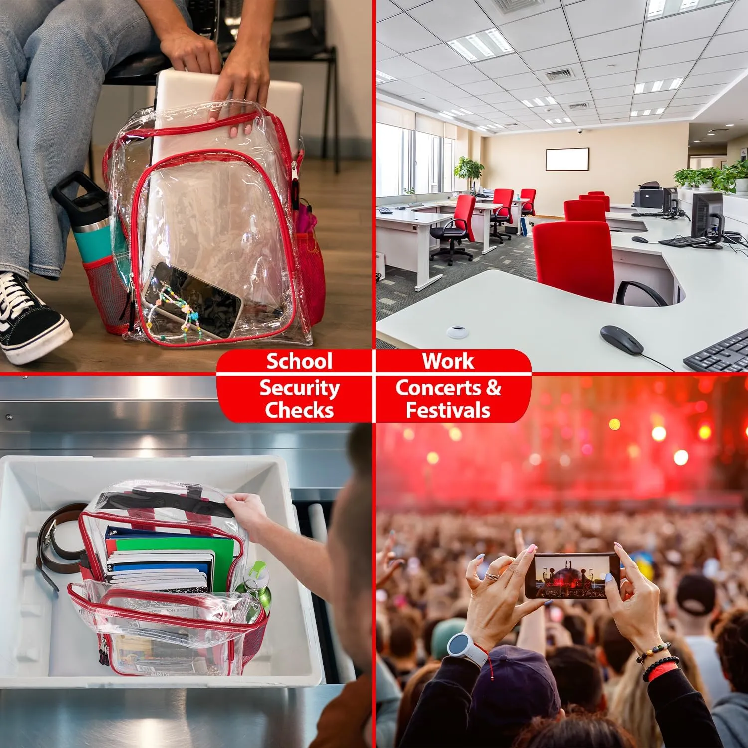 Heavy Duty Clear See Through Backpack | Transparent Clear Backpack Bags Stadium Approved for Women, Men, School, Travel