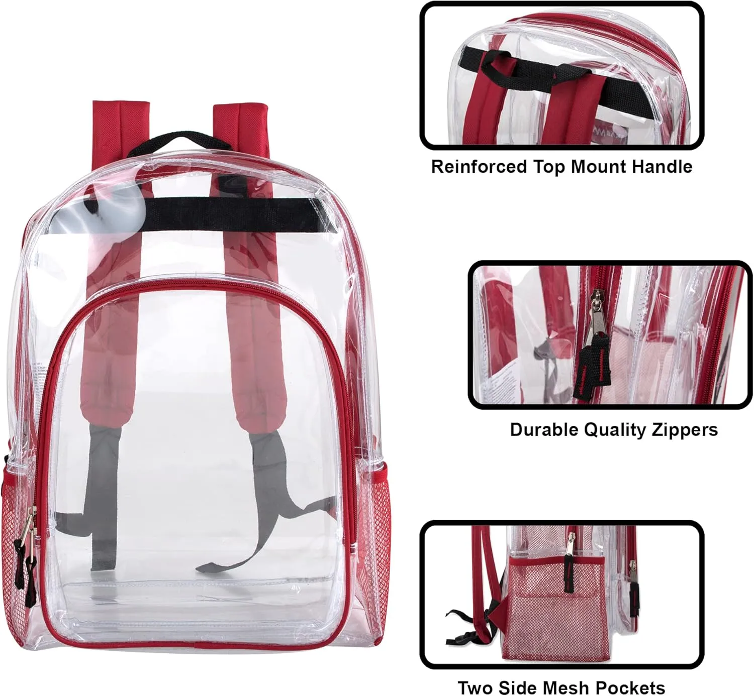 Heavy Duty Clear See Through Backpack | Transparent Clear Backpack Bags Stadium Approved for Women, Men, School, Travel