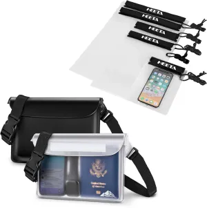 HEETA Waterproof Pouch, Screen Touch Sensitive Waterproof Bag Black & White Bundled with 5-Pack Clear Waterproof Dry Bag