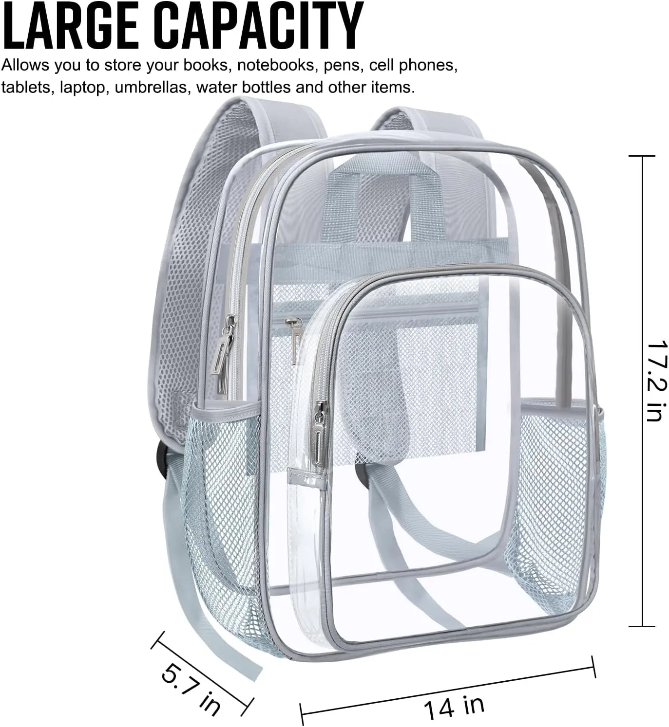 HEEYA Clear Backpack Heavy Duty Transparent Backpack for Security, Sports, Work, Travel, Stadium