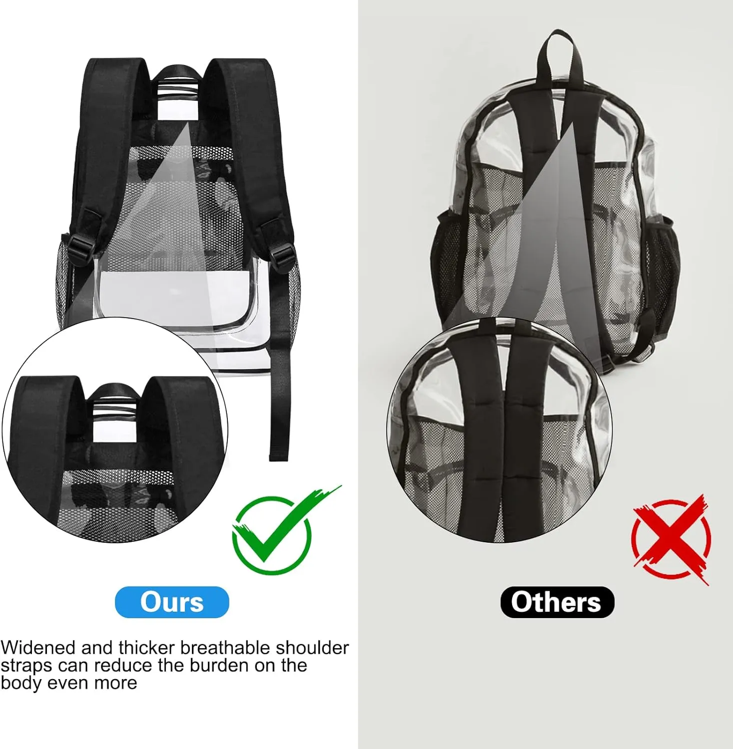 HEEYA Clear Backpack Heavy Duty Transparent Backpack for Security, Sports, Work, Travel, Stadium