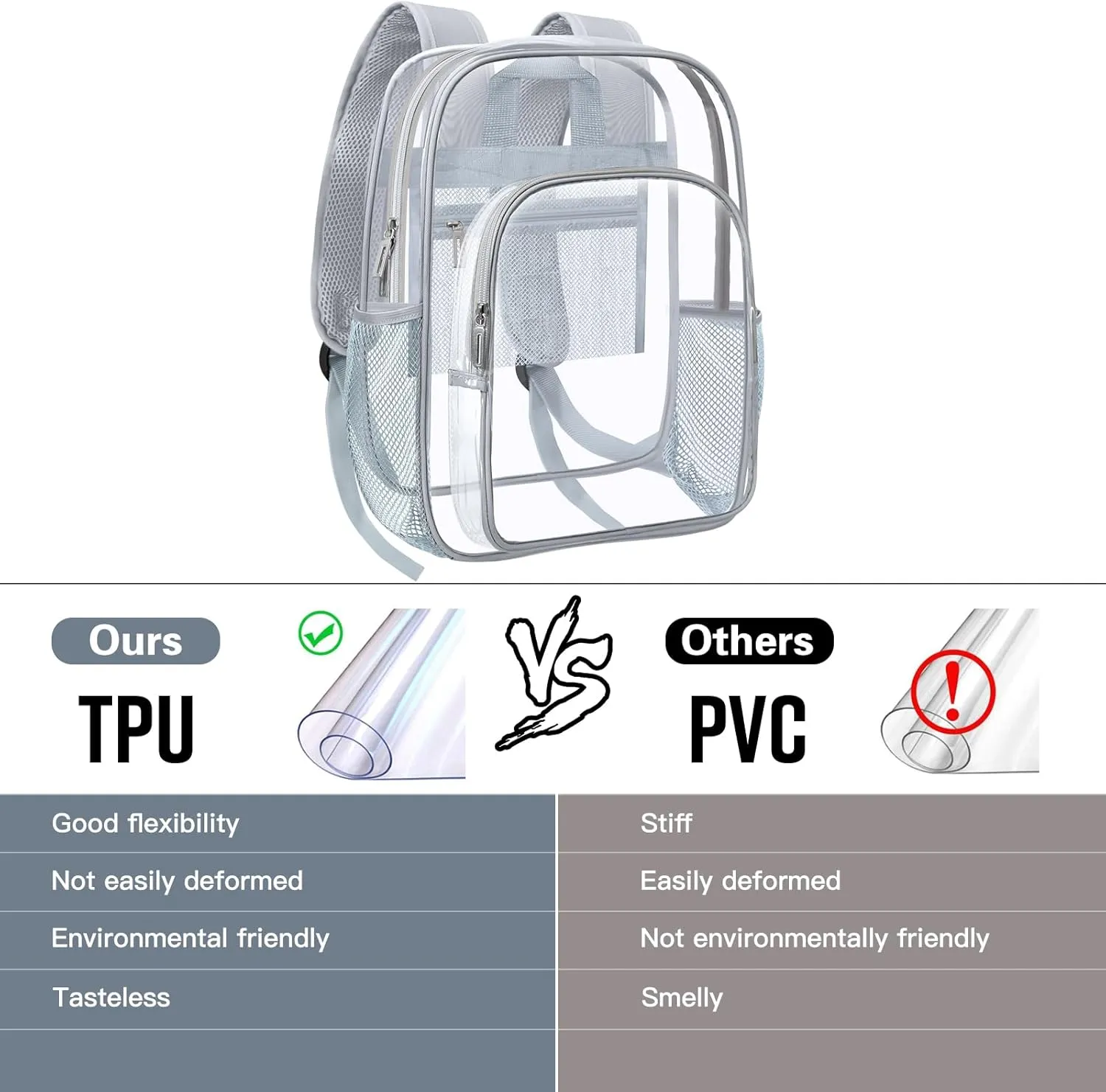 HEEYA Clear Backpack Heavy Duty Transparent Backpack for Security, Sports, Work, Travel, Stadium