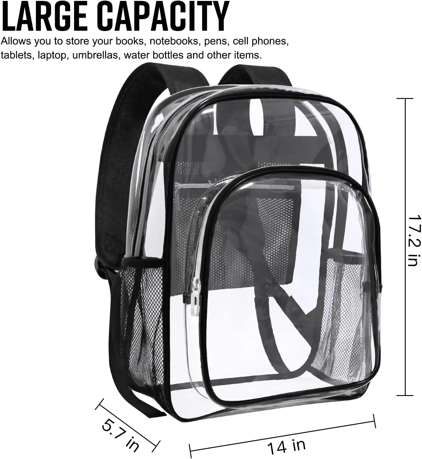 HEEYA Clear Backpack Heavy Duty Transparent Backpack for Security, Sports, Work, Travel, Stadium