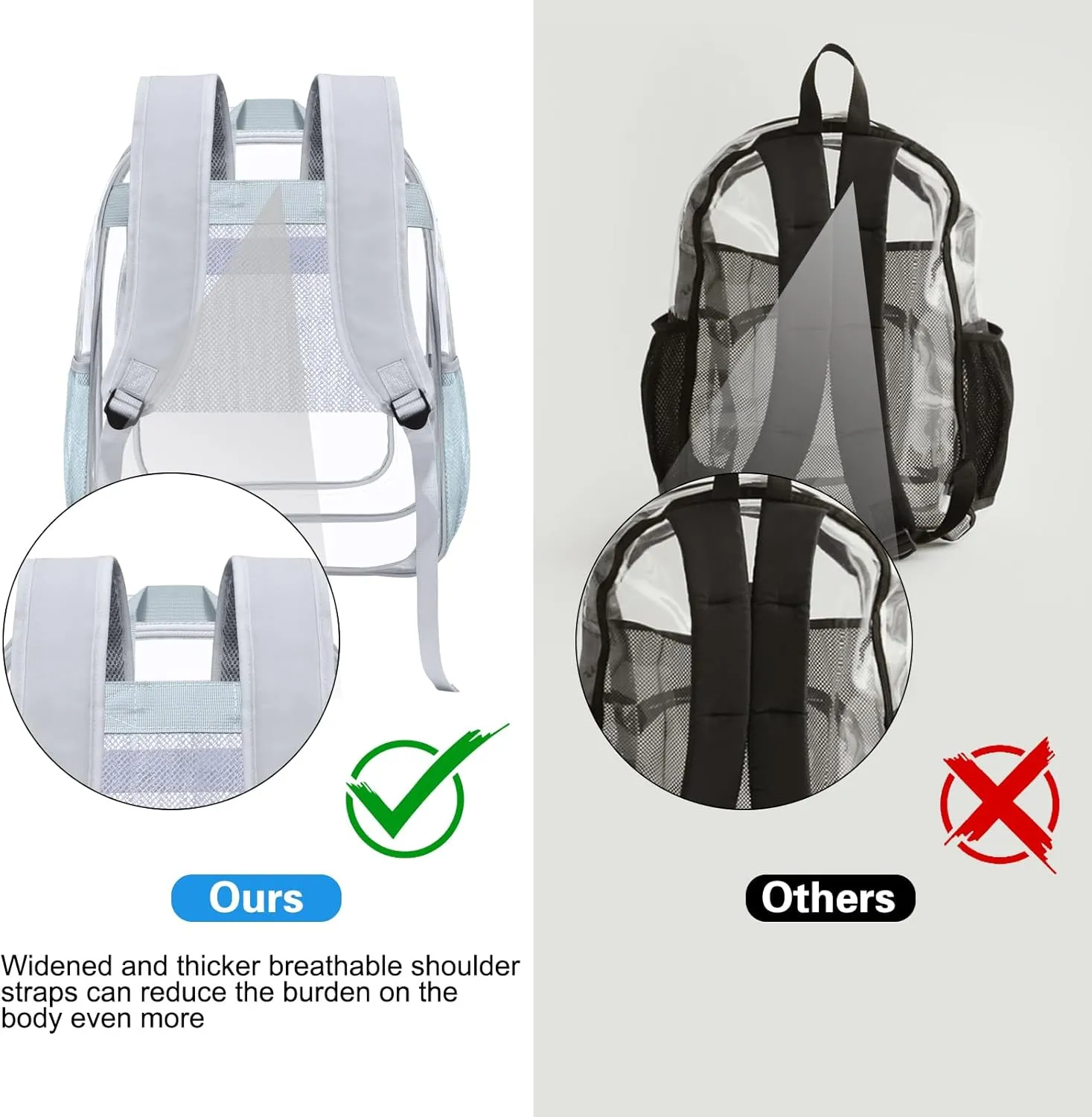 HEEYA Clear Backpack Heavy Duty Transparent Backpack for Security, Sports, Work, Travel, Stadium