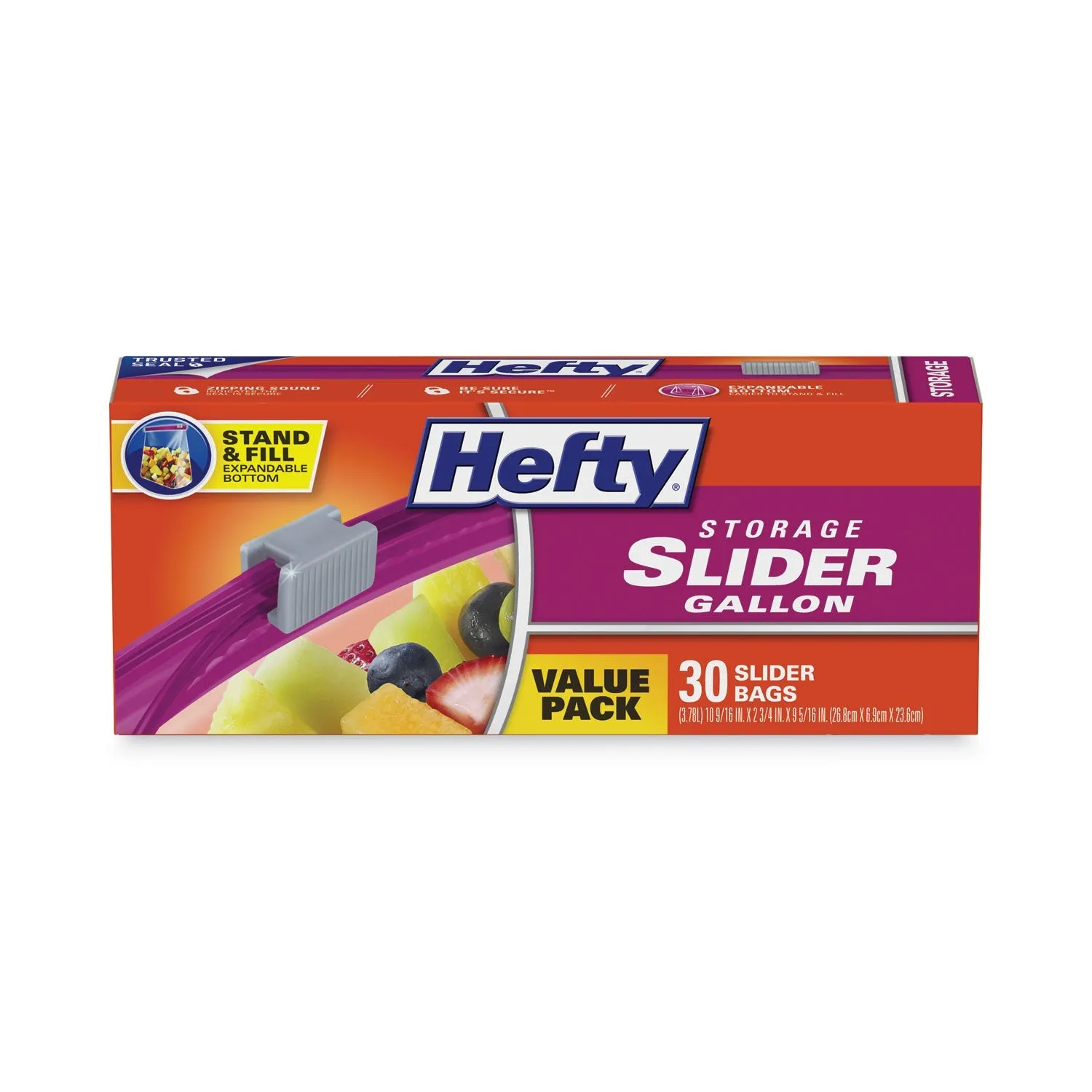 Hefty® Slider Stand and Fill Food Storage Bags, Gallon, 10.56" x 11", Clear, 30/Box
