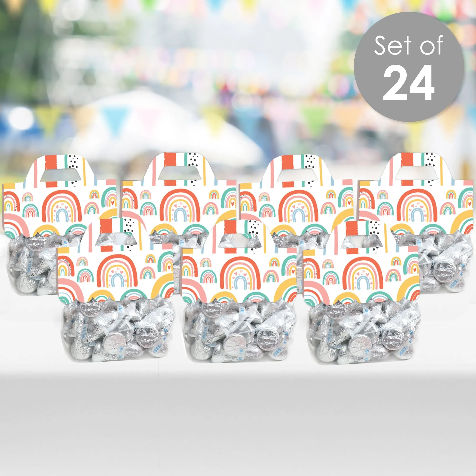 Hello Rainbow - DIY Boho Baby Shower and Birthday Party Clear Goodie Favor Bag Labels - Candy Bags with Toppers - Set of 24