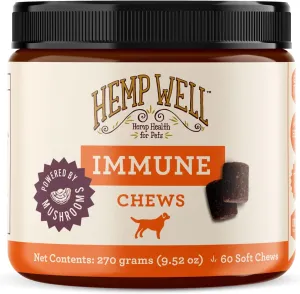 Hemp Well Immune   Allergy Support Dog Soft Chews with Functional Mushrooms and Hemp - 60 Count, Dog Allergy Relief, Itch Relief for Dogs - Dog Vitamins and Supplements for Digestive and Skin Support