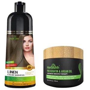 Herbishh Hair Color Shampoo Linen Magic Dye for Gray Hair   Herbishh Argan Hair Mask-Deep Conditioning & Hydration For Healthier Looking Hair 150ml