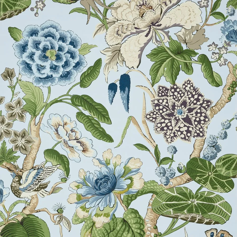 Hill Garden Spa Blue Wallpaper | Thibaut