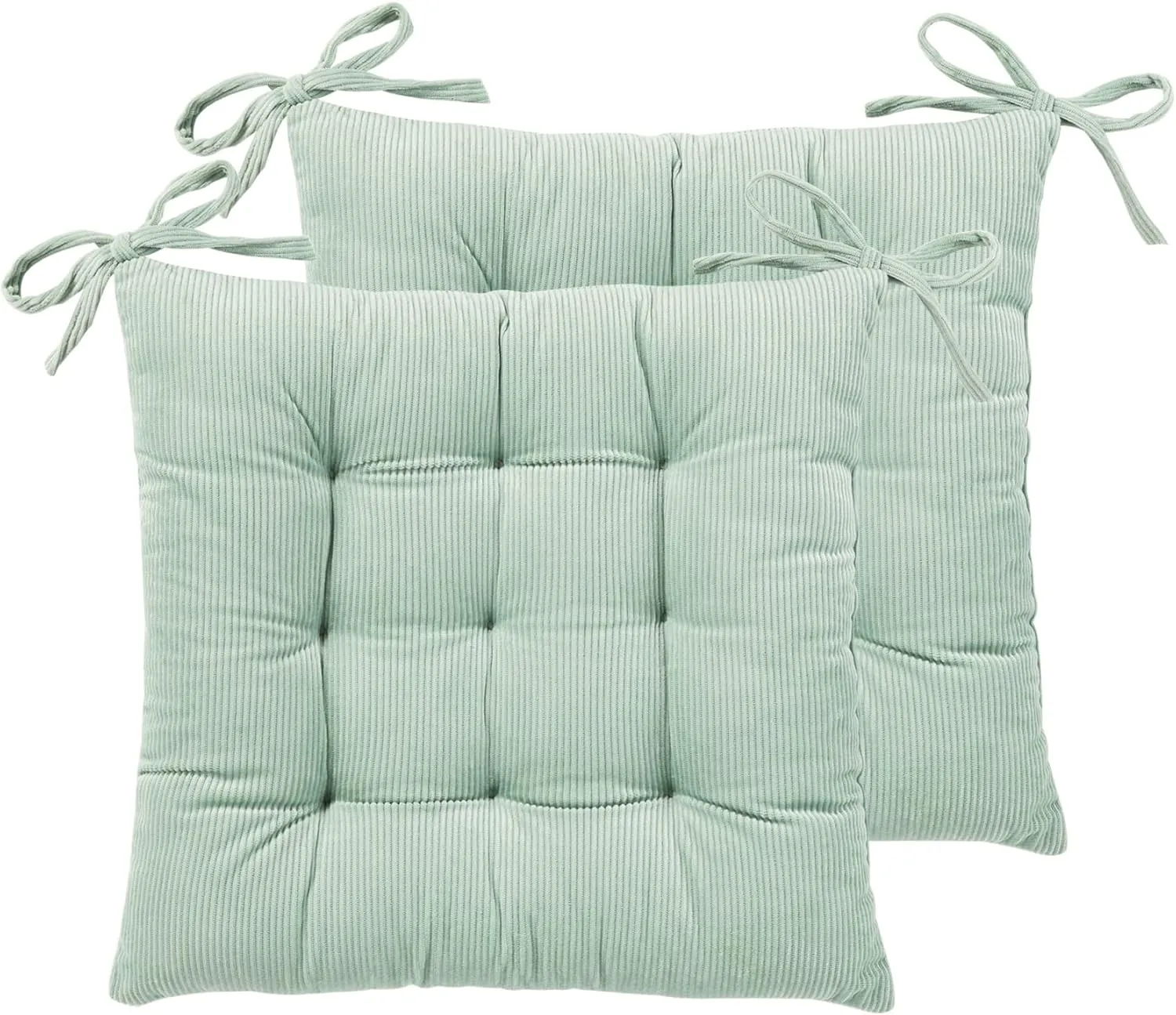HLOVME Corduroy Chair Cushion with Ties Ultra Soft Warm Floor Cushion for Kids Reading Nook Comfortable Square Seat Cushion for Adult 15.7”x15.7” Set of 2, Green