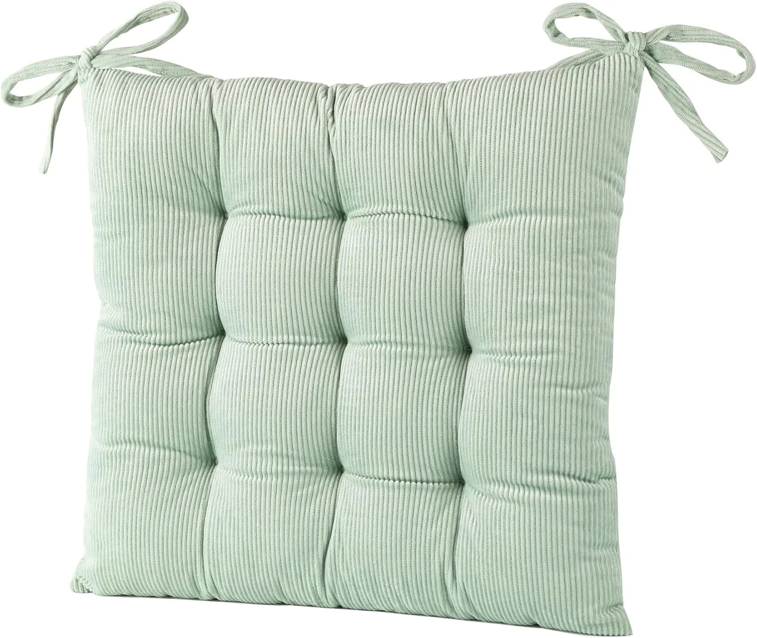 HLOVME Corduroy Chair Cushion with Ties Ultra Soft Warm Floor Cushion for Kids Reading Nook Comfortable Square Seat Cushion for Adult 15.7”x15.7” Set of 2, Green