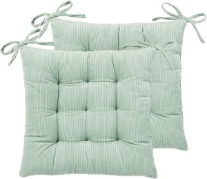 HLOVME Corduroy Chair Cushion with Ties Ultra Soft Warm Floor Cushion for Kids Reading Nook Comfortable Square Seat Cushion for Adult 15.7”x15.7” Set of 2, Green