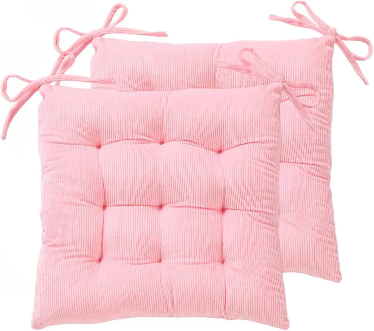 HLOVME Corduroy Chair Cushion with Ties Ultra Soft Warm Floor Cushion for Kids Reading Nook Comfortable Square Seat Cushion for Adult 15.7”x15.7” Set of 2, Pink