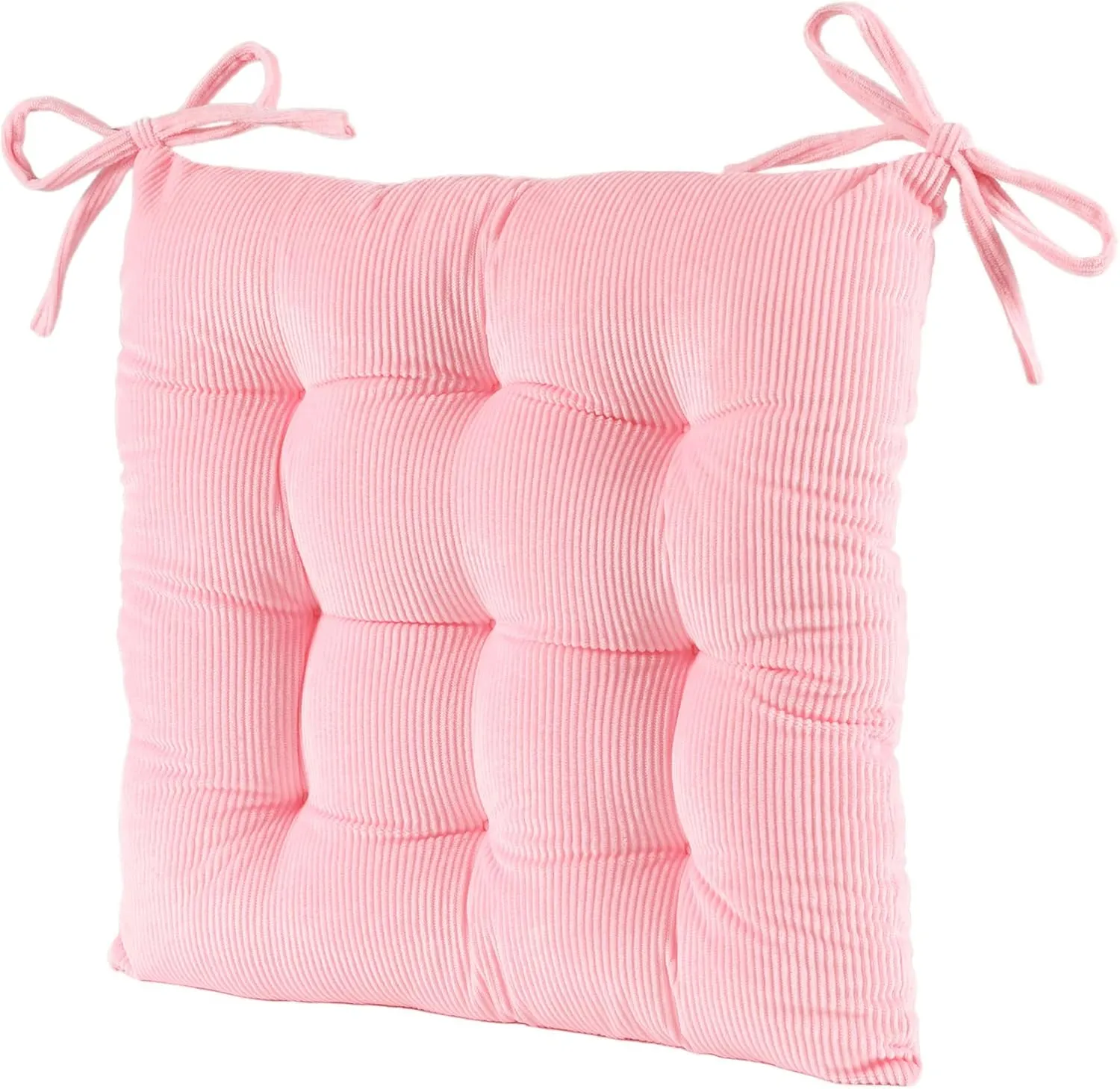 HLOVME Corduroy Chair Cushion with Ties Ultra Soft Warm Floor Cushion for Kids Reading Nook Comfortable Square Seat Cushion for Adult 15.7”x15.7” Set of 2, Pink