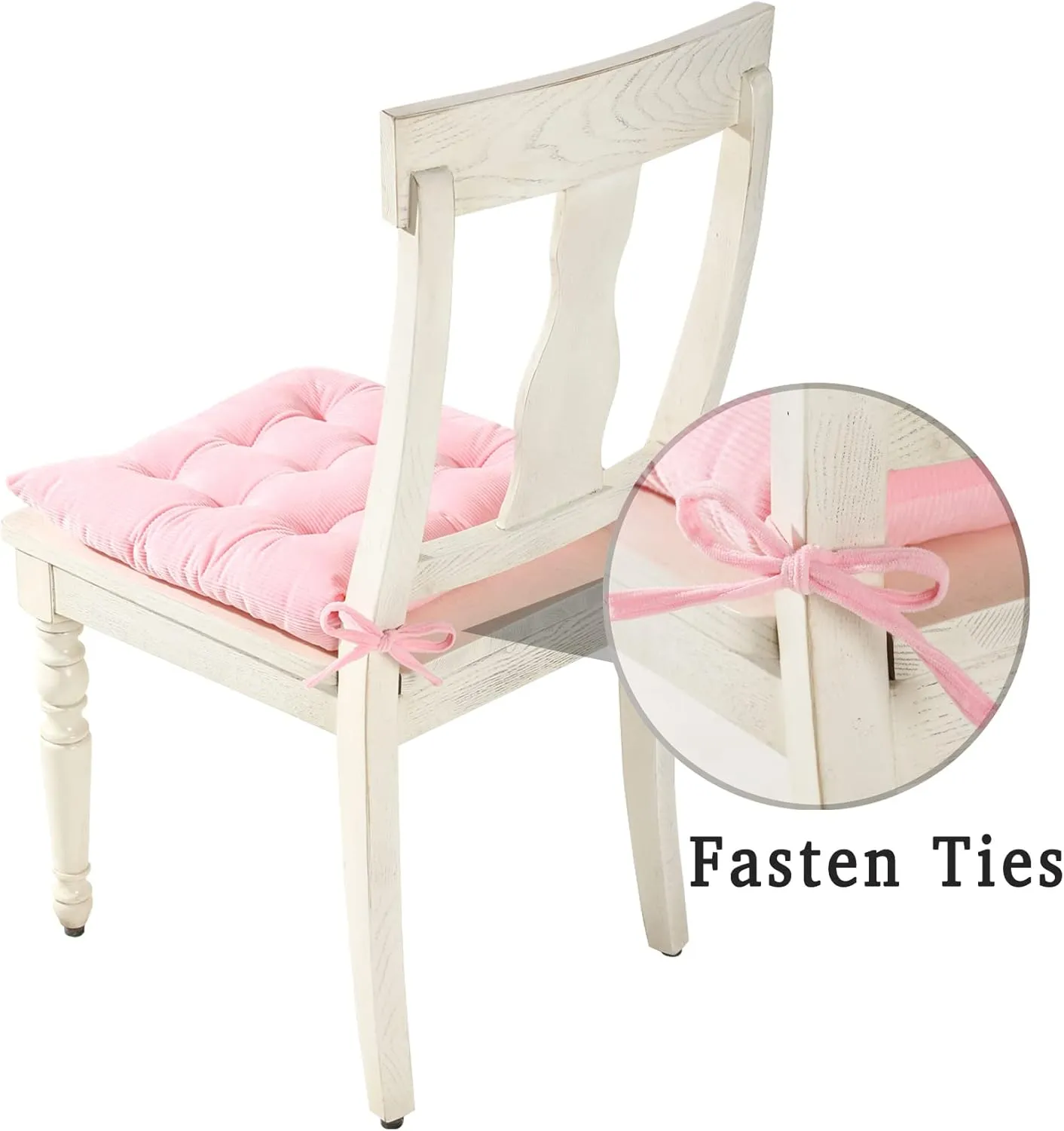 HLOVME Corduroy Chair Cushion with Ties Ultra Soft Warm Floor Cushion for Kids Reading Nook Comfortable Square Seat Cushion for Adult 15.7”x15.7” Set of 2, Pink