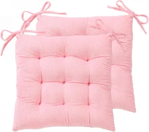 HLOVME Corduroy Chair Cushion with Ties Ultra Soft Warm Floor Cushion for Kids Reading Nook Comfortable Square Seat Cushion for Adult 15.7”x15.7” Set of 2, Pink