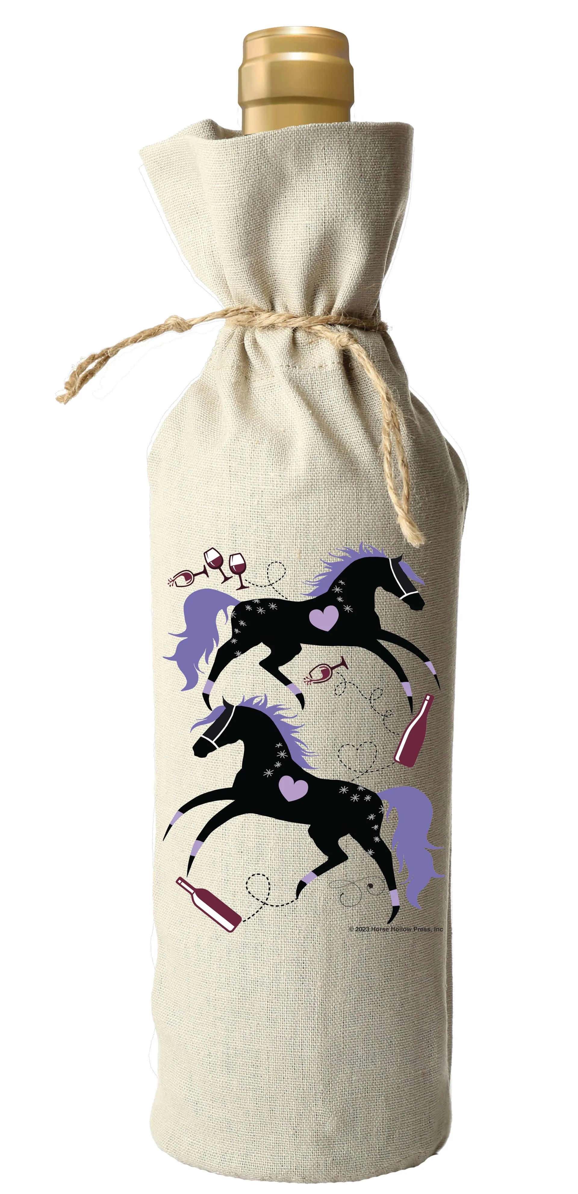 Horse Equestrian Linen Wine Bag