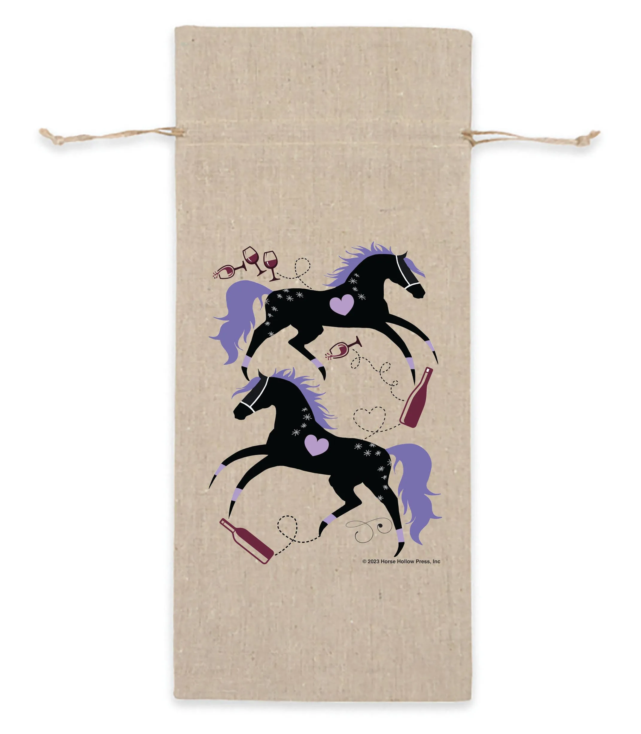 Horse Equestrian Linen Wine Bag