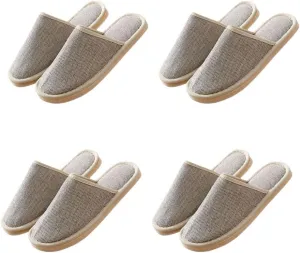 House Shoes, 4 Pairs Non Slip Guest Slippers Unisex Washable Reusable House Shoes Disposable Slippers Linen Slipper Hotel Slipper for Indoor, Bedroom, Bride Slippers with 4 Sizes