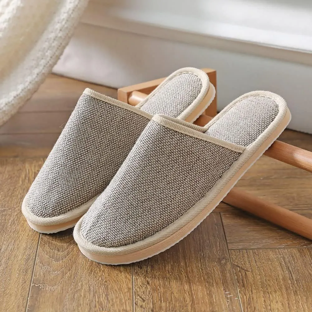House Shoes, 4 Pairs Non Slip Guest Slippers Unisex Washable Reusable House Shoes Disposable Slippers Linen Slipper Hotel Slipper for Indoor, Bedroom, Bride Slippers with 4 Sizes
