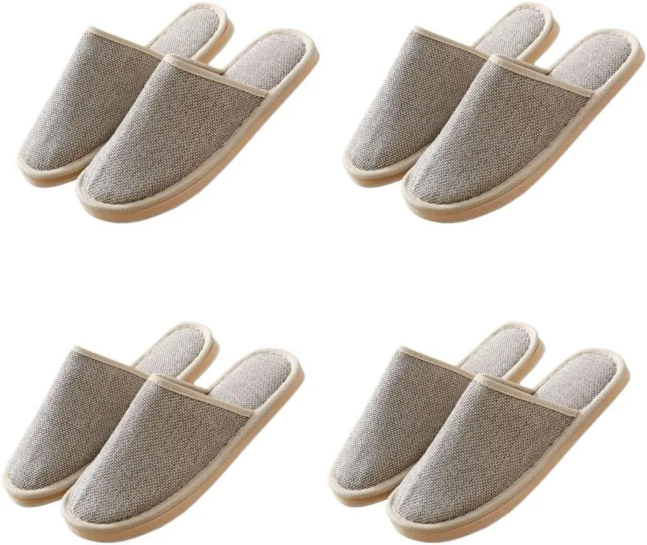 House Shoes, 4 Pairs Non Slip Guest Slippers Unisex Washable Reusable House Shoes Disposable Slippers Linen Slipper Hotel Slipper for Indoor, Bedroom, Bride Slippers with 4 Sizes