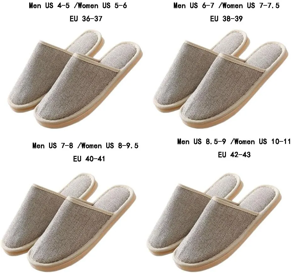 House Shoes, 4 Pairs Non Slip Guest Slippers Unisex Washable Reusable House Shoes Disposable Slippers Linen Slipper Hotel Slipper for Indoor, Bedroom, Bride Slippers with 4 Sizes