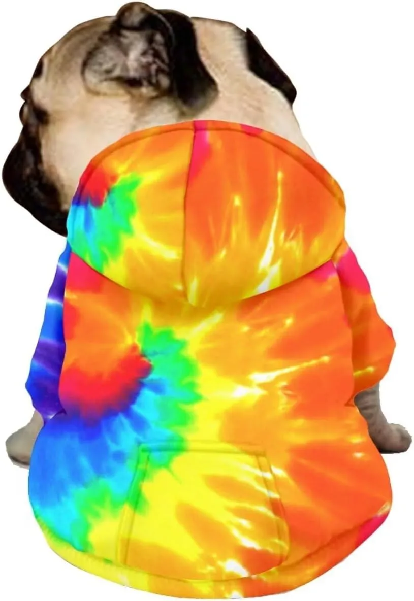 Howilath Dog Hoodie Dog Sweaters with Hat, Tie-dye Rainbow Soft and Warm Dog Sweater for Small Medium Large Dogs Cats Shirt - L