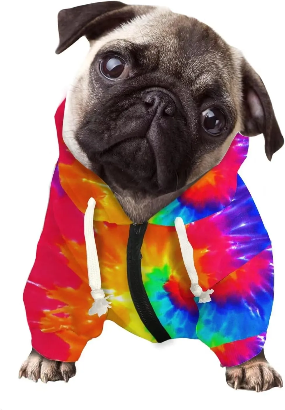 Howilath Dog Hoodie Dog Sweaters with Hat, Tie-dye Rainbow Soft and Warm Dog Sweater for Small Medium Large Dogs Cats Shirt - L