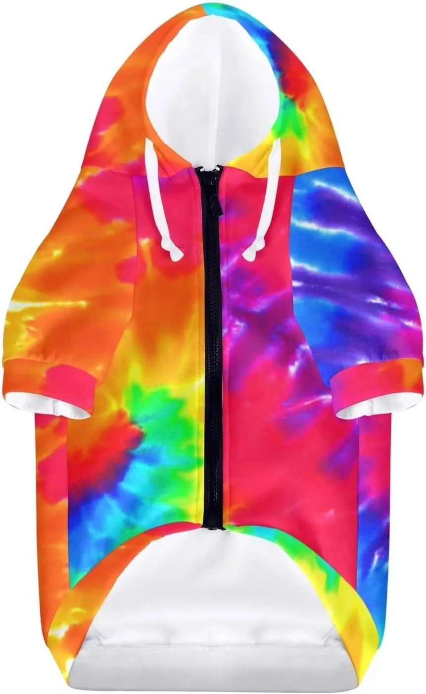 Howilath Dog Hoodie Dog Sweaters with Hat, Tie-dye Rainbow Soft and Warm Dog Sweater for Small Medium Large Dogs Cats Shirt - L