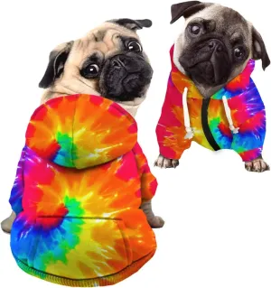 Howilath Dog Hoodie Dog Sweaters with Hat, Tie-dye Rainbow Soft and Warm Dog Sweater for Small Medium Large Dogs Cats Shirt - L