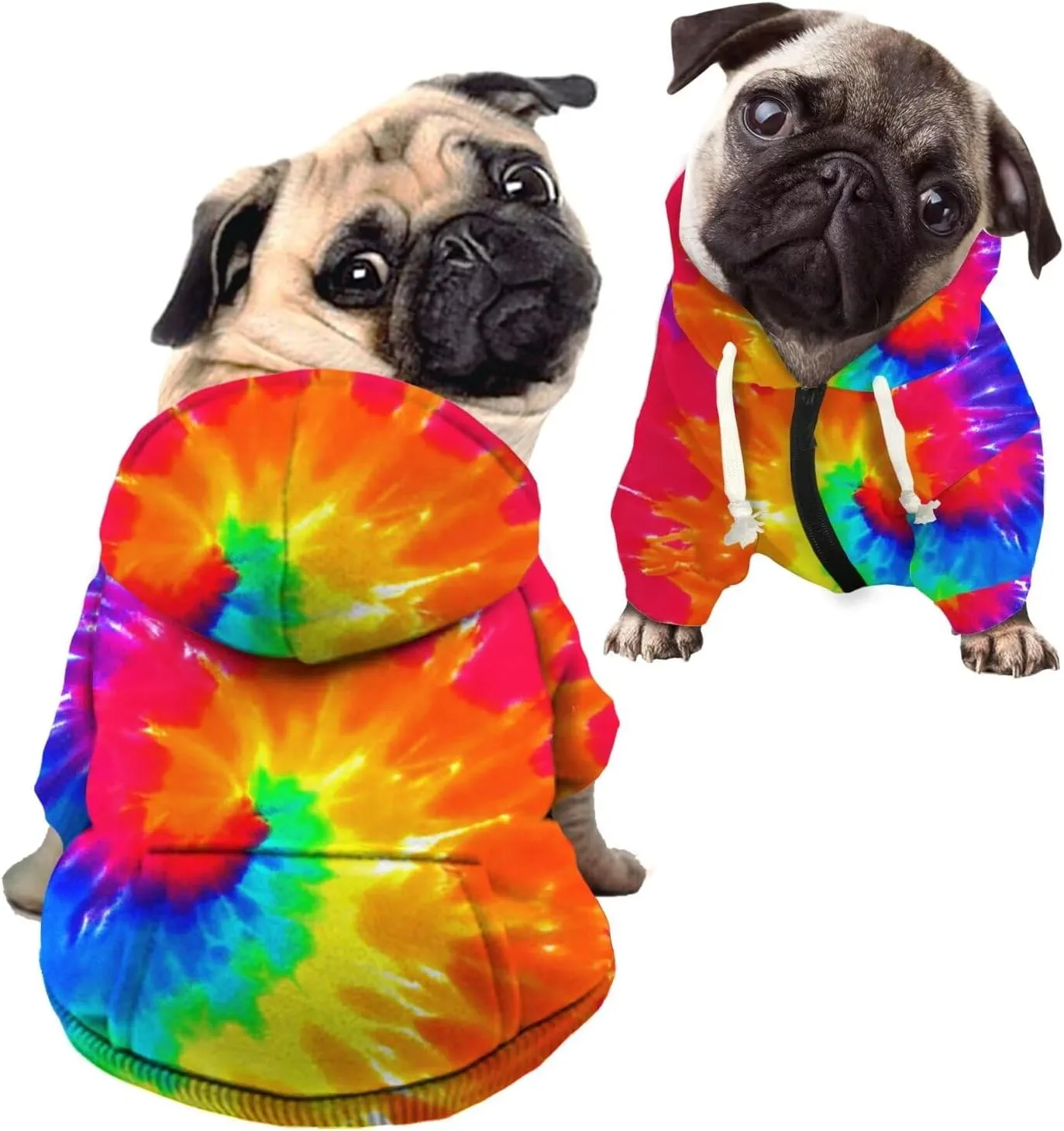 Howilath Dog Hoodie Dog Sweaters with Hat, Tie-dye Rainbow Soft and Warm Dog Sweater for Small Medium Large Dogs Cats Shirt - L