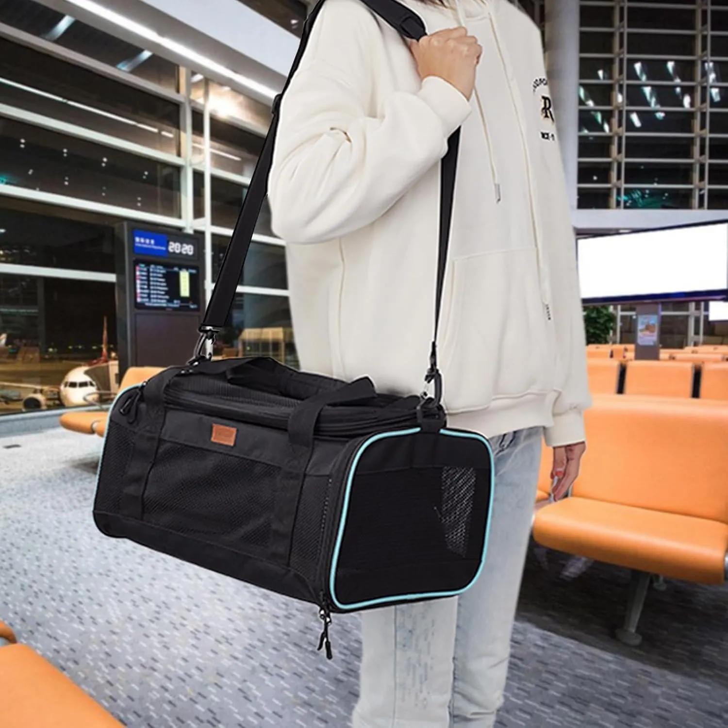 HSC PET Carriers for Cat Small Dog Bag,Deluxe,Black,Top Expandable,Luxury Airline Approved,Cabin Carriers Guaranteed On Cabin Board Flight Travel