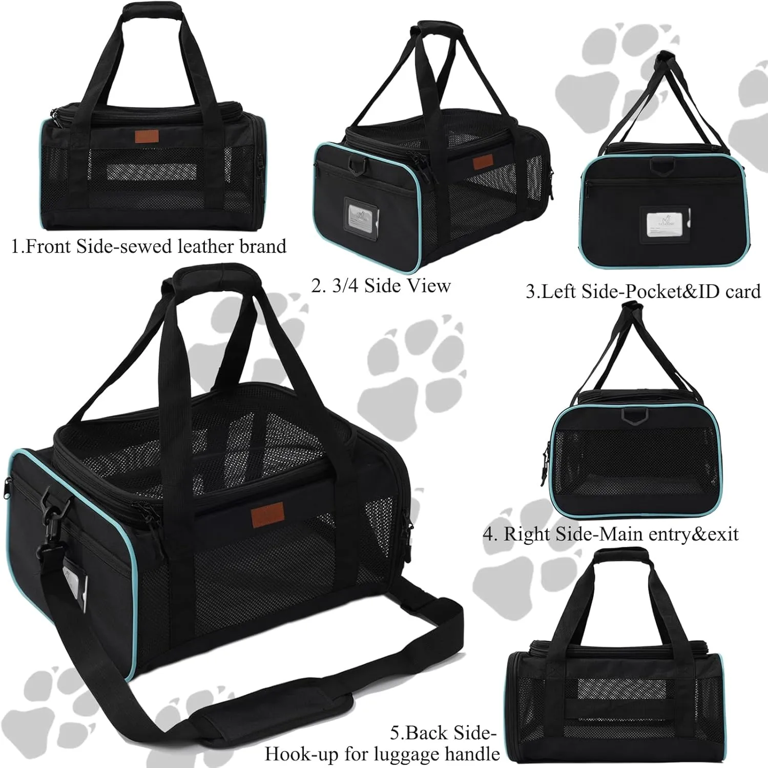 HSC PET Carriers for Cat Small Dog Bag,Deluxe,Black,Top Expandable,Luxury Airline Approved,Cabin Carriers Guaranteed On Cabin Board Flight Travel