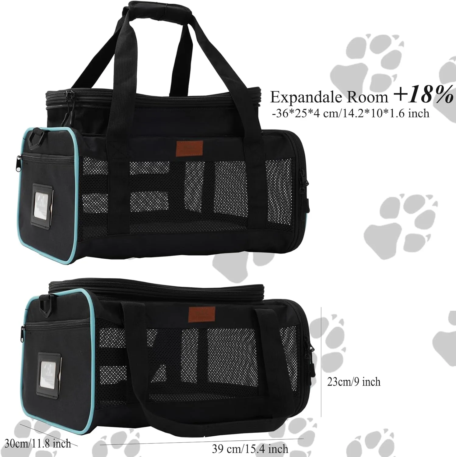HSC PET Carriers for Cat Small Dog Bag,Deluxe,Black,Top Expandable,Luxury Airline Approved,Cabin Carriers Guaranteed On Cabin Board Flight Travel