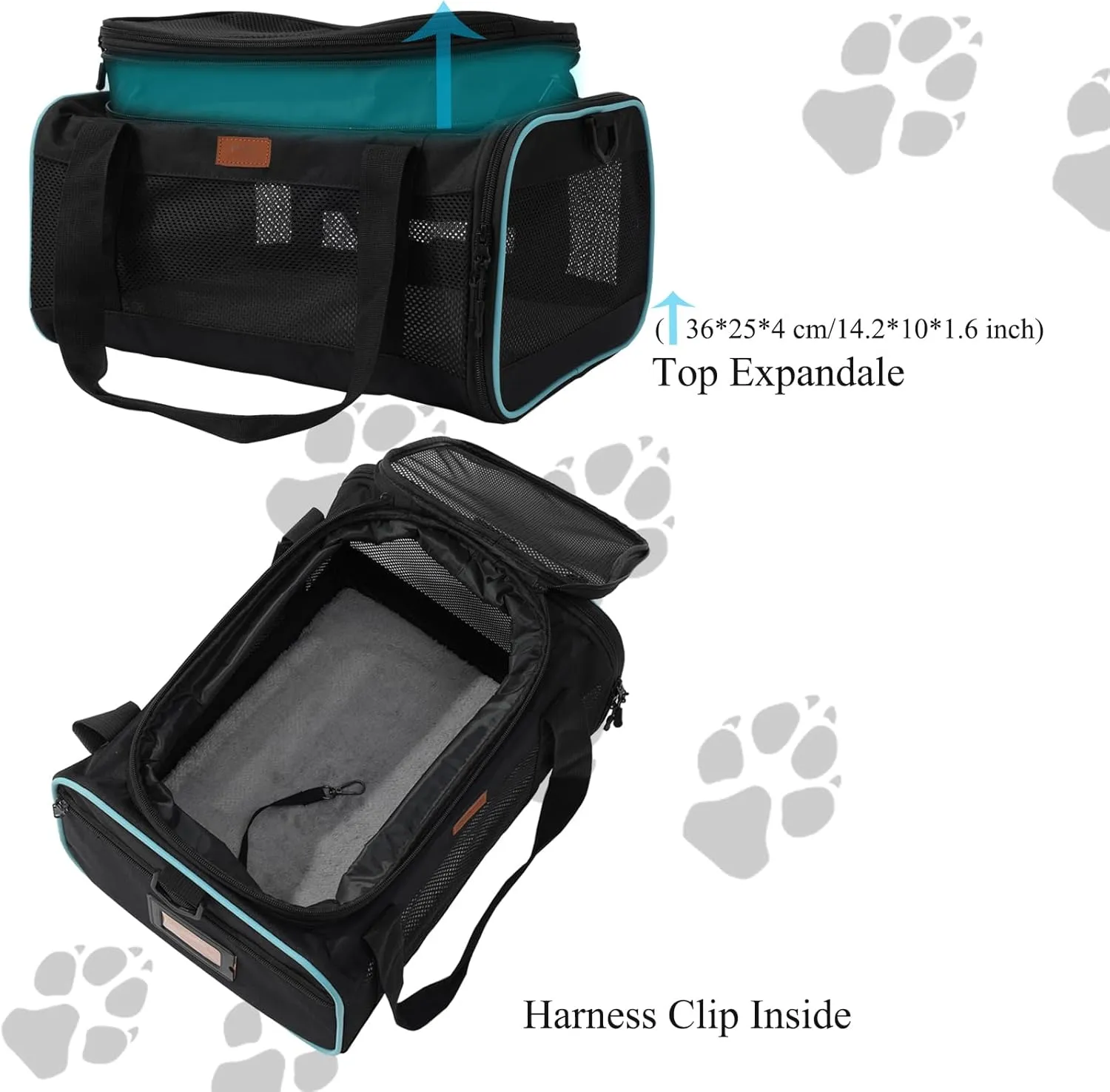 HSC PET Carriers for Cat Small Dog Bag,Deluxe,Black,Top Expandable,Luxury Airline Approved,Cabin Carriers Guaranteed On Cabin Board Flight Travel