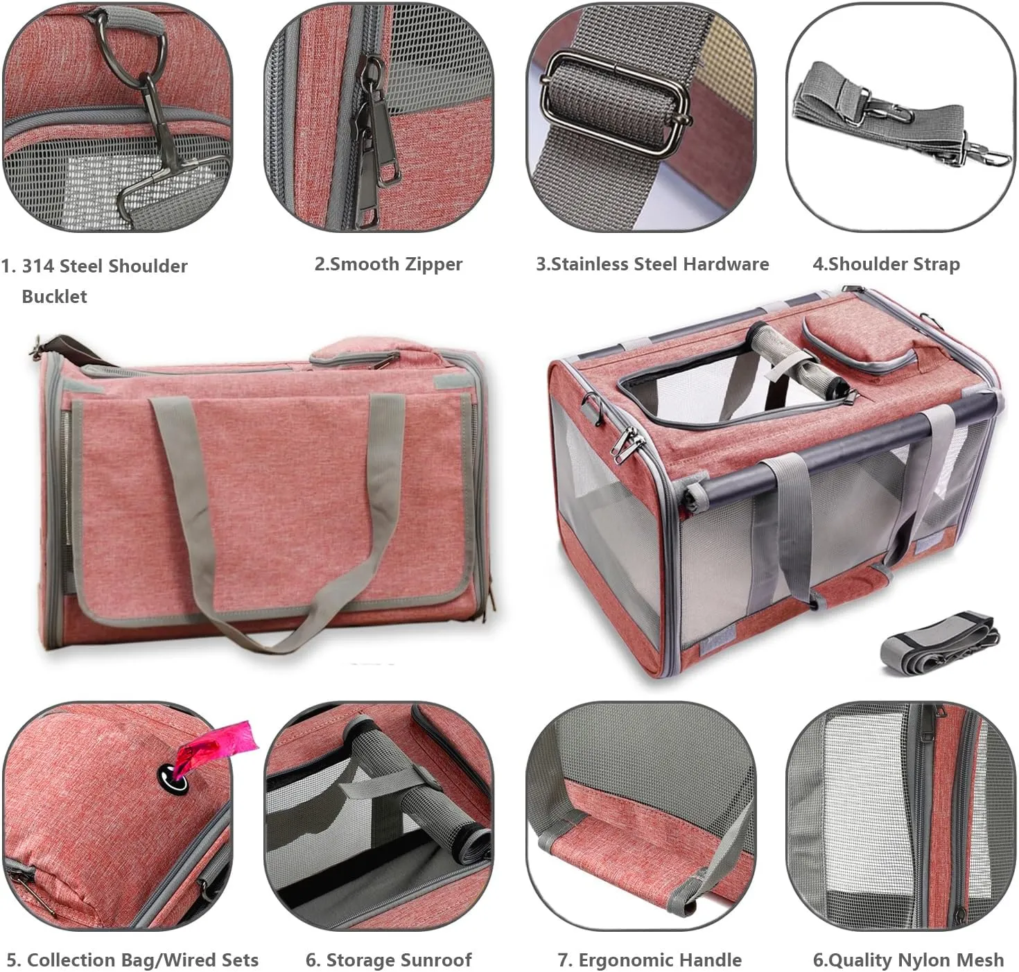 HSC PET Pink Pets Carrier for Large Medium Cat, Soft-Sided Small Dog Carriers Fit Kitties Rabbit Puppy, Bunny Carriers Pet Privacy Protection Travel Bag