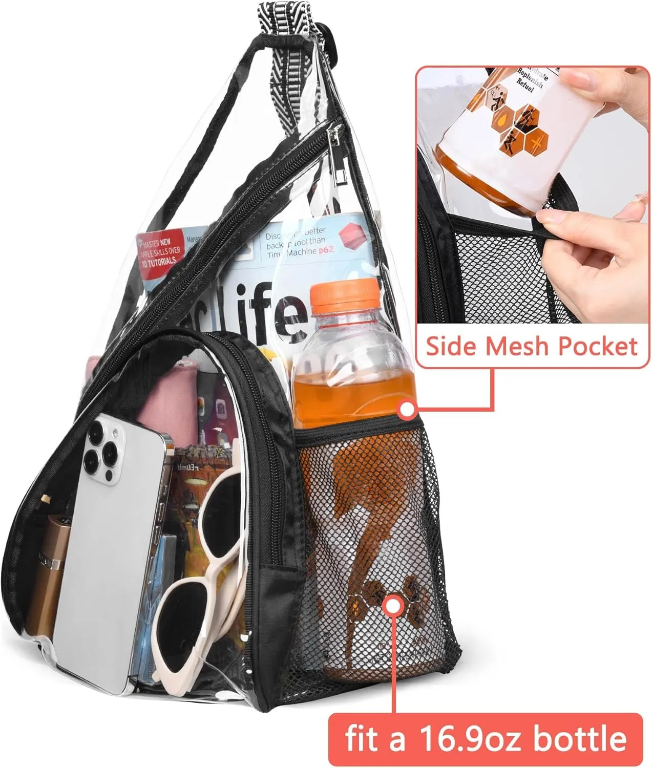 HULISEN Clear Sling Bag, Clear Bag Stadium Approved, Transparent Shoulder Crossbody Backpack Chest Casual Daypack