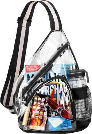 HULISEN Clear Sling Bag, Clear Bag Stadium Approved, Transparent Shoulder Crossbody Backpack Chest Casual Daypack