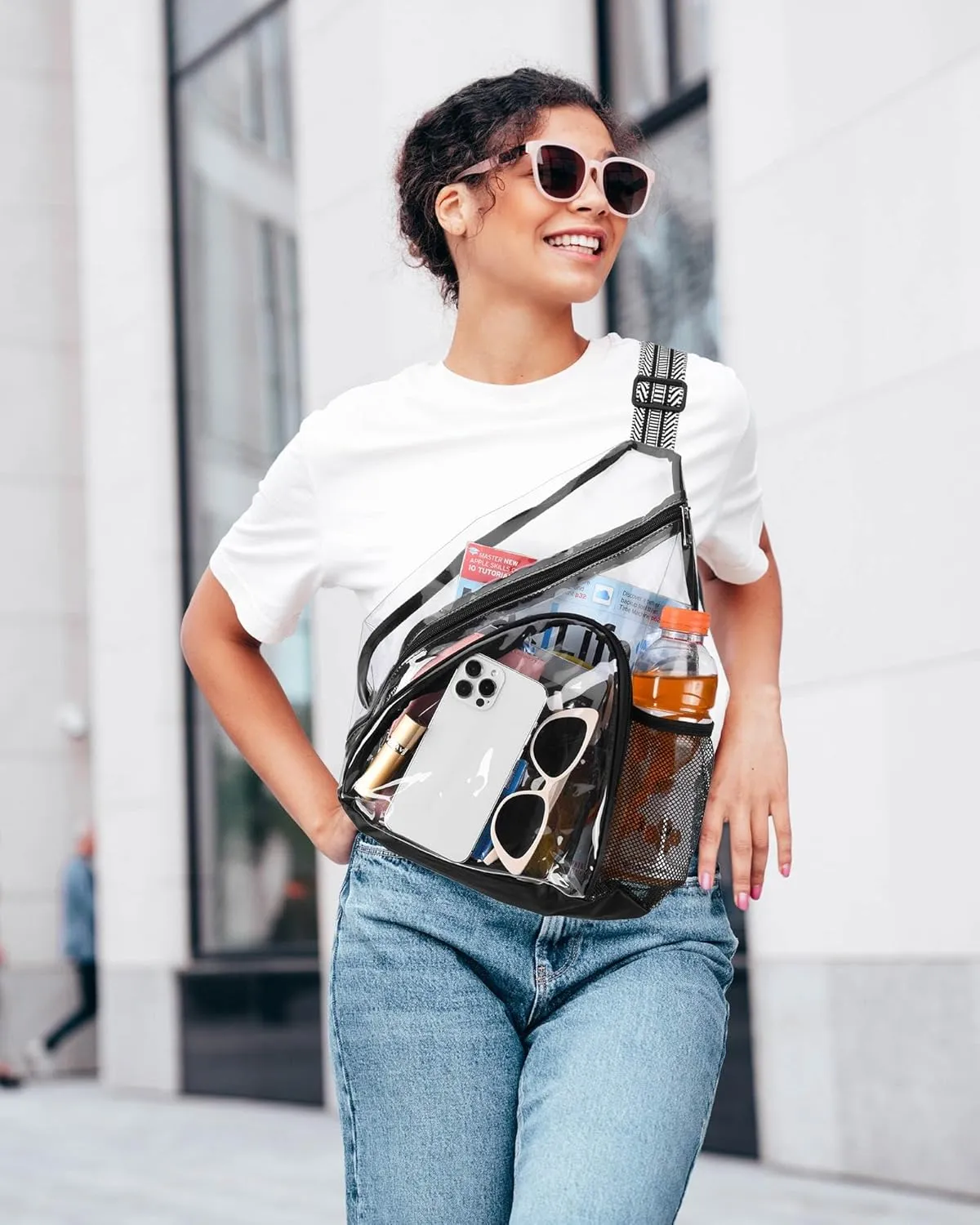 HULISEN Clear Sling Bag, Clear Bag Stadium Approved, Transparent Shoulder Crossbody Backpack Chest Casual Daypack