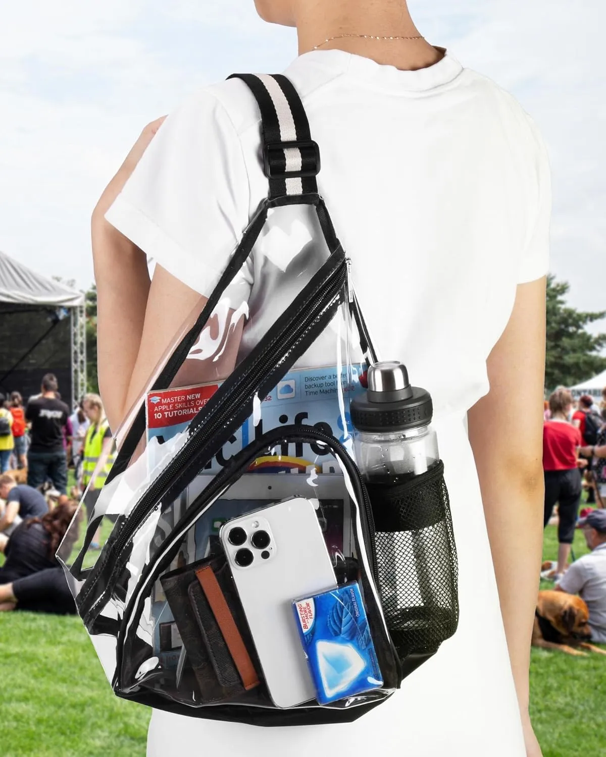 HULISEN Clear Sling Bag, Clear Bag Stadium Approved, Transparent Shoulder Crossbody Backpack Chest Casual Daypack