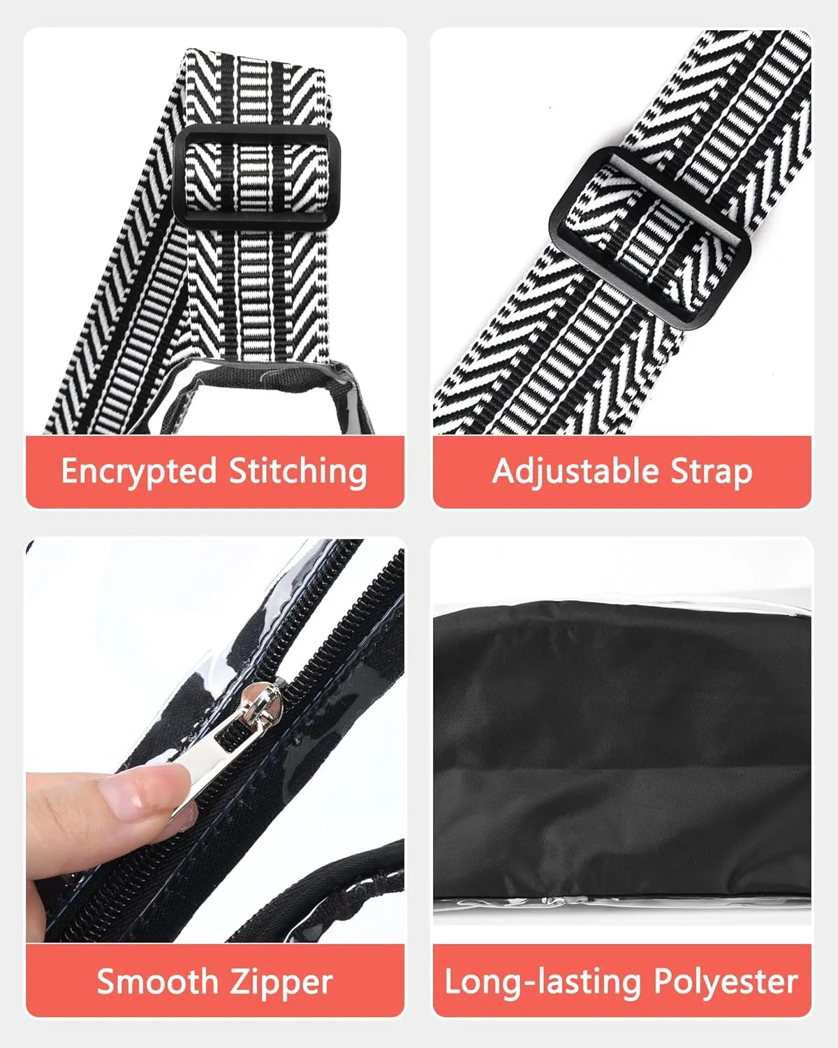 HULISEN Clear Sling Bag, Clear Bag Stadium Approved, Transparent Shoulder Crossbody Backpack Chest Casual Daypack