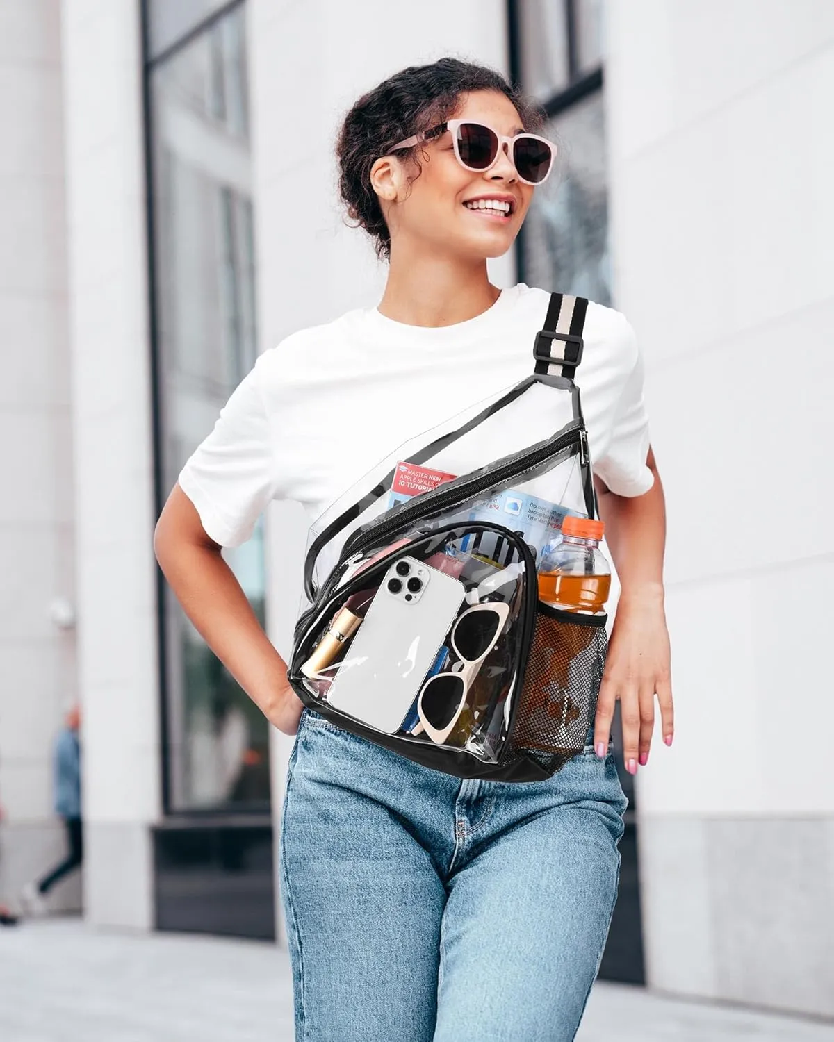 HULISEN Clear Sling Bag, Clear Bag Stadium Approved, Transparent Shoulder Crossbody Backpack Chest Casual Daypack
